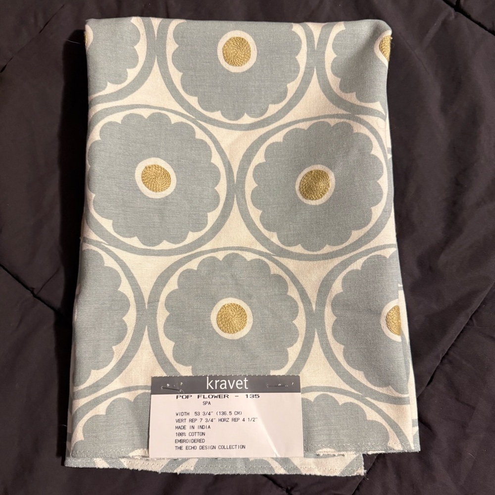 NEW Kravet Pop Flower 135 Floral Fabric in Blue and Gold 100% Cotton